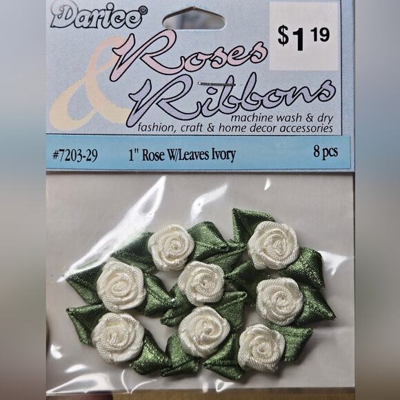 NWT Darice 1" Ivory Roses & Ribbons Floral Embellishments 6 Pack Set 48 Count - Picture 2 of 3